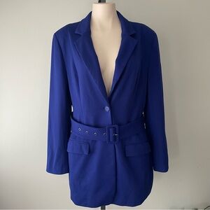 Le Chateau Longline Blazer Suit Jacket Belted Long Electric Royal Cobalt Blue XL